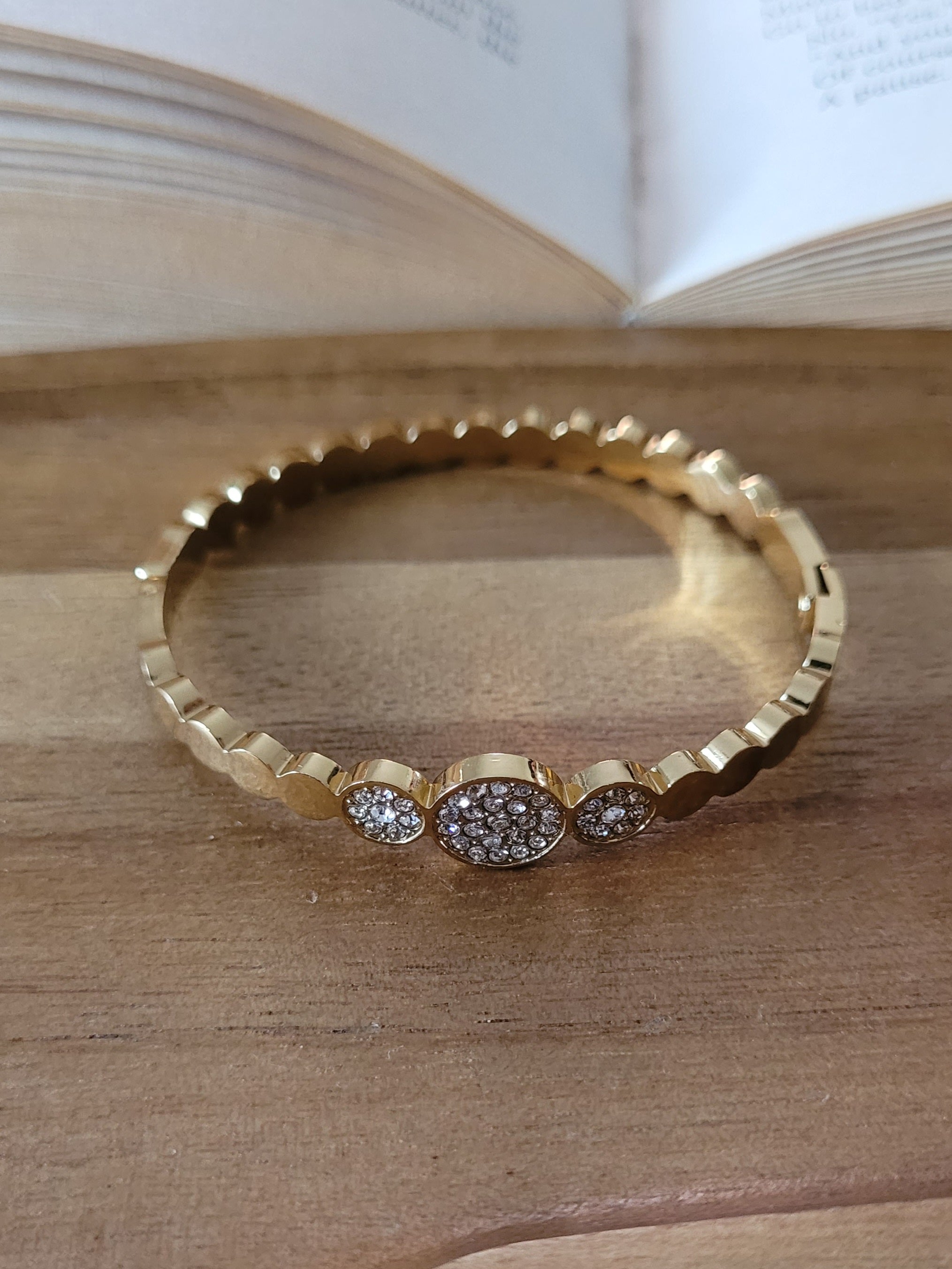 Gold Plated Crystal Oval Bangle