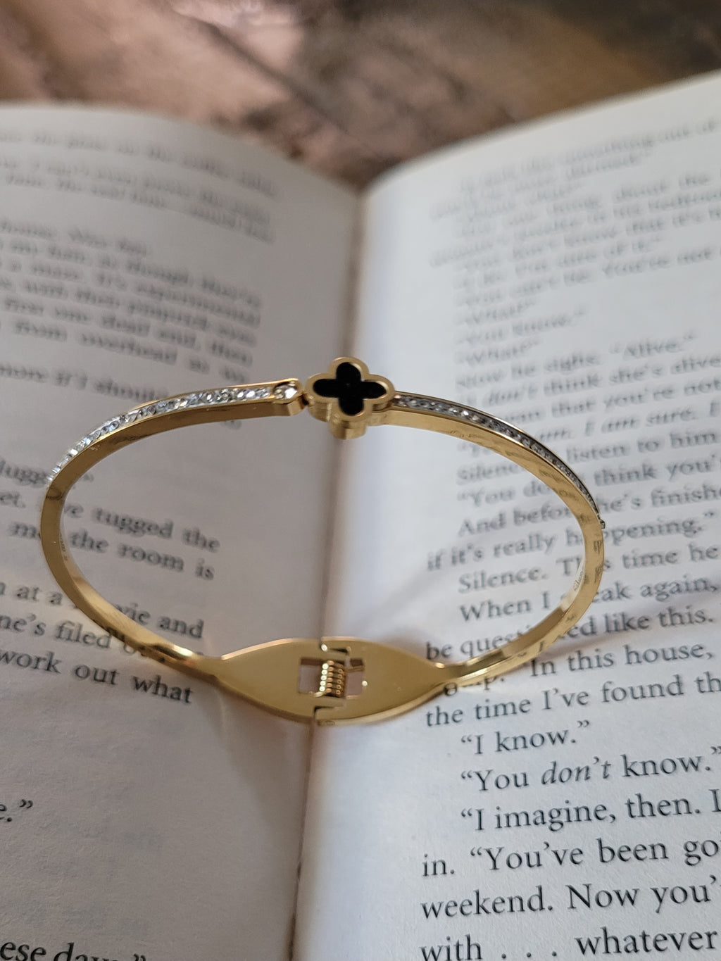 Gold Plated Black Clover Accent Bangle
