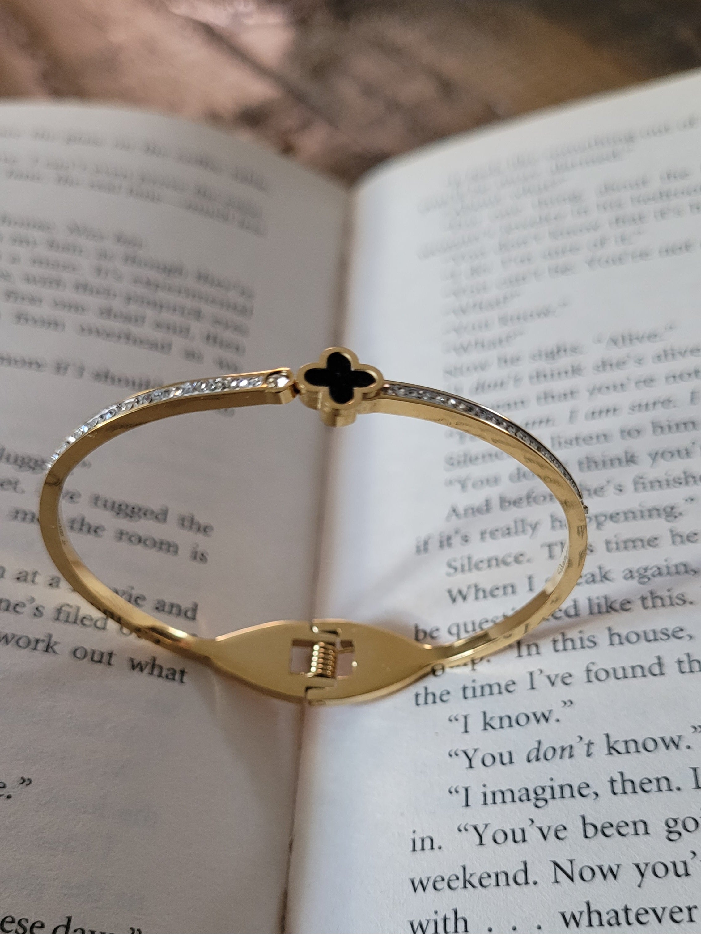 Gold Plated Black Clover Accent Bangle