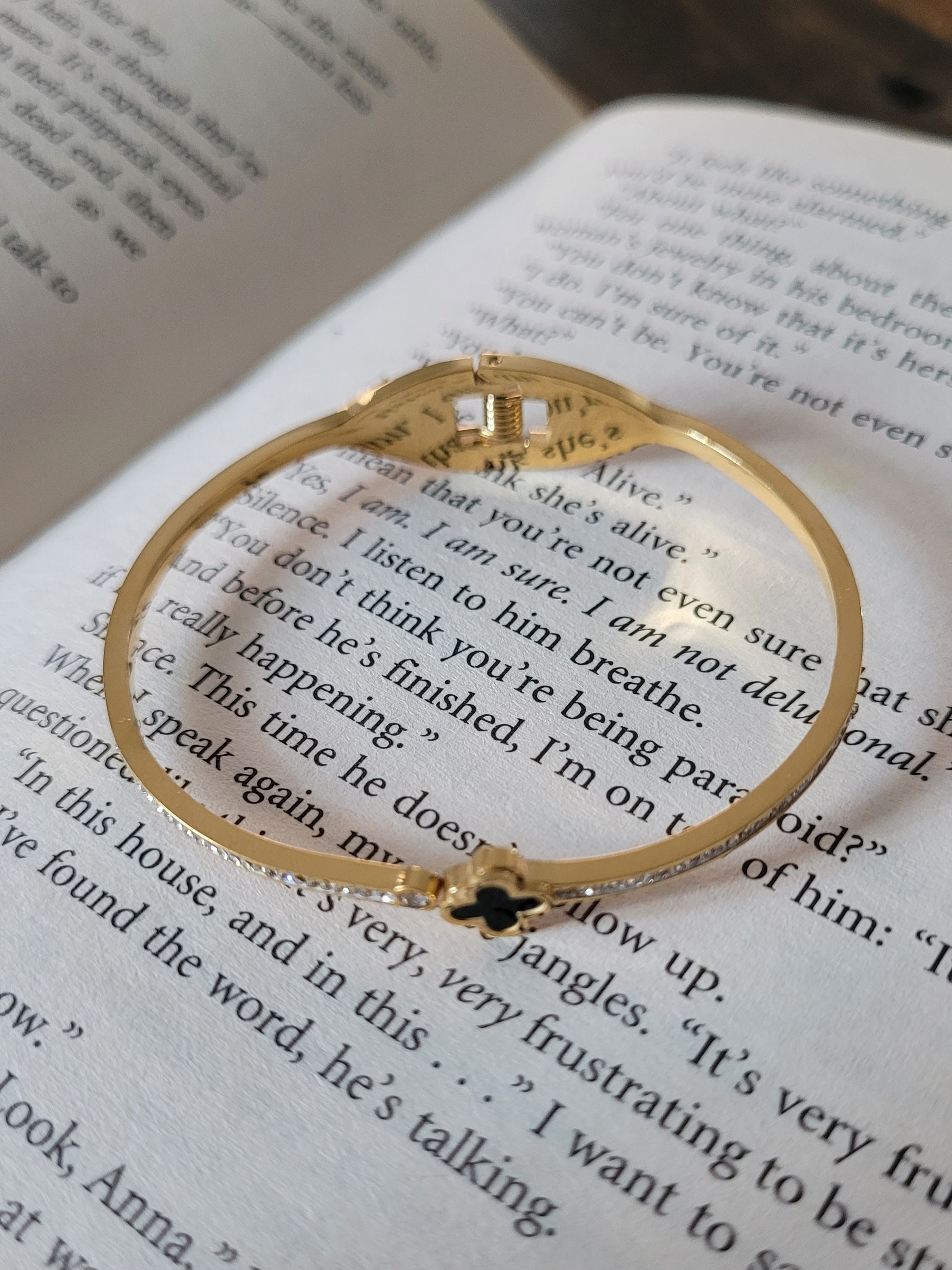Gold Plated Black Clover Accent Bangle