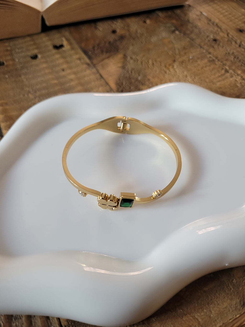 Gold Plated Green Stone Accent Bangle