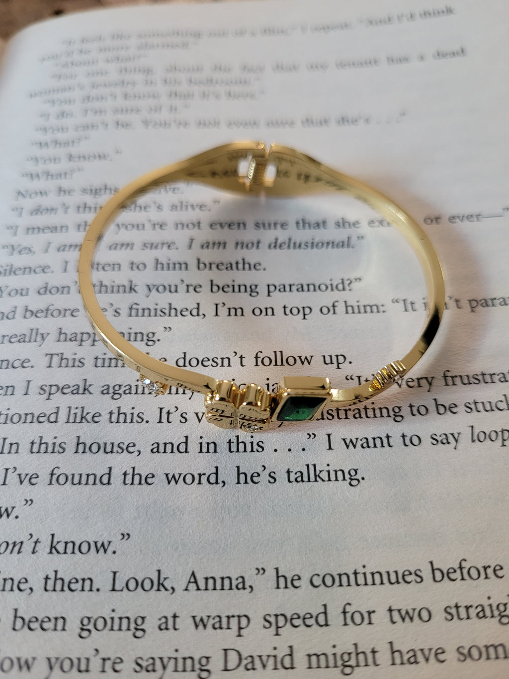Gold Plated Green Stone Accent Bangle