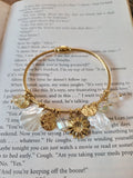 Gold Plated Floral Charm Bead Bangle
