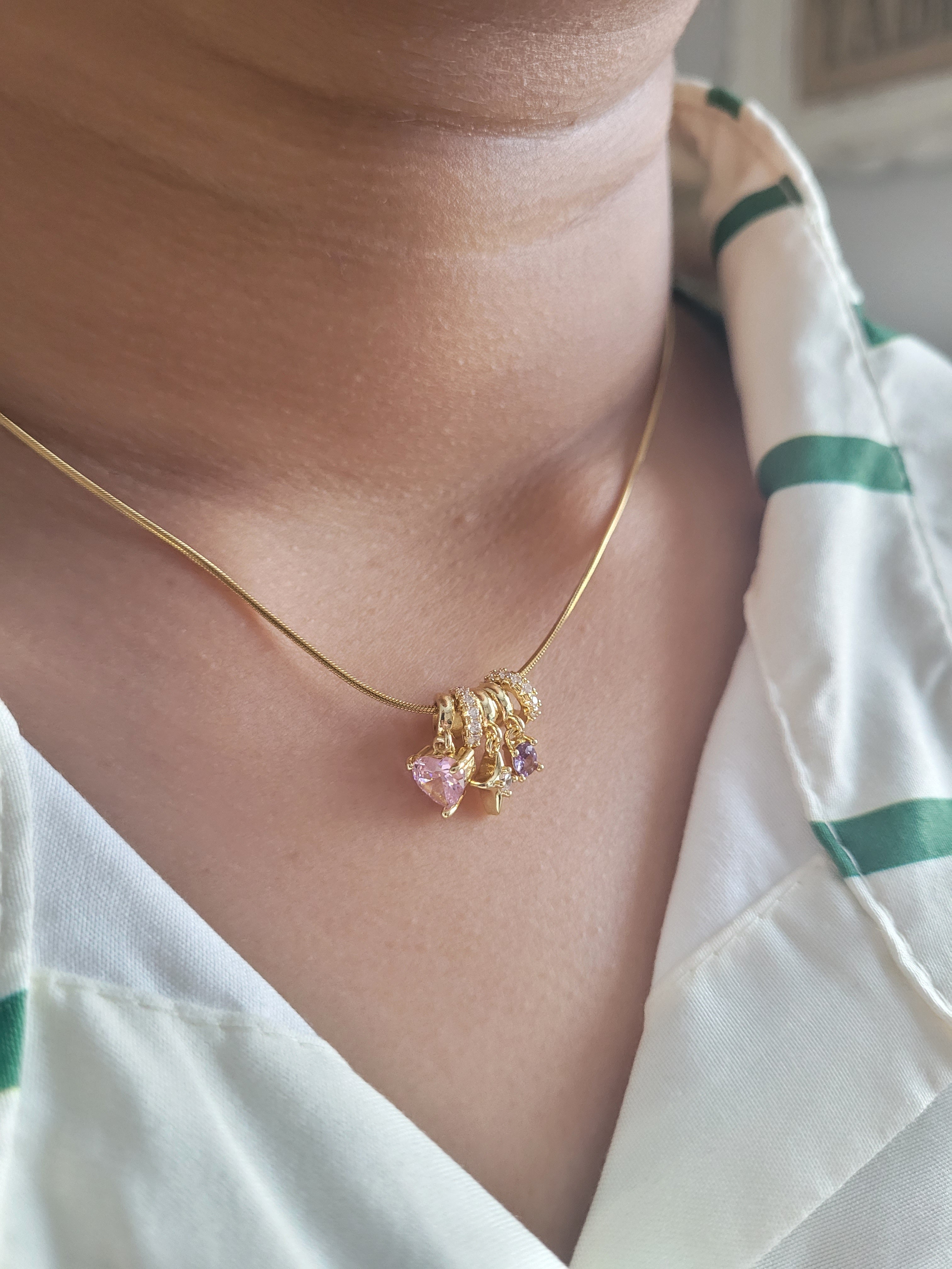 Gold Plated Charm Cluster Necklace