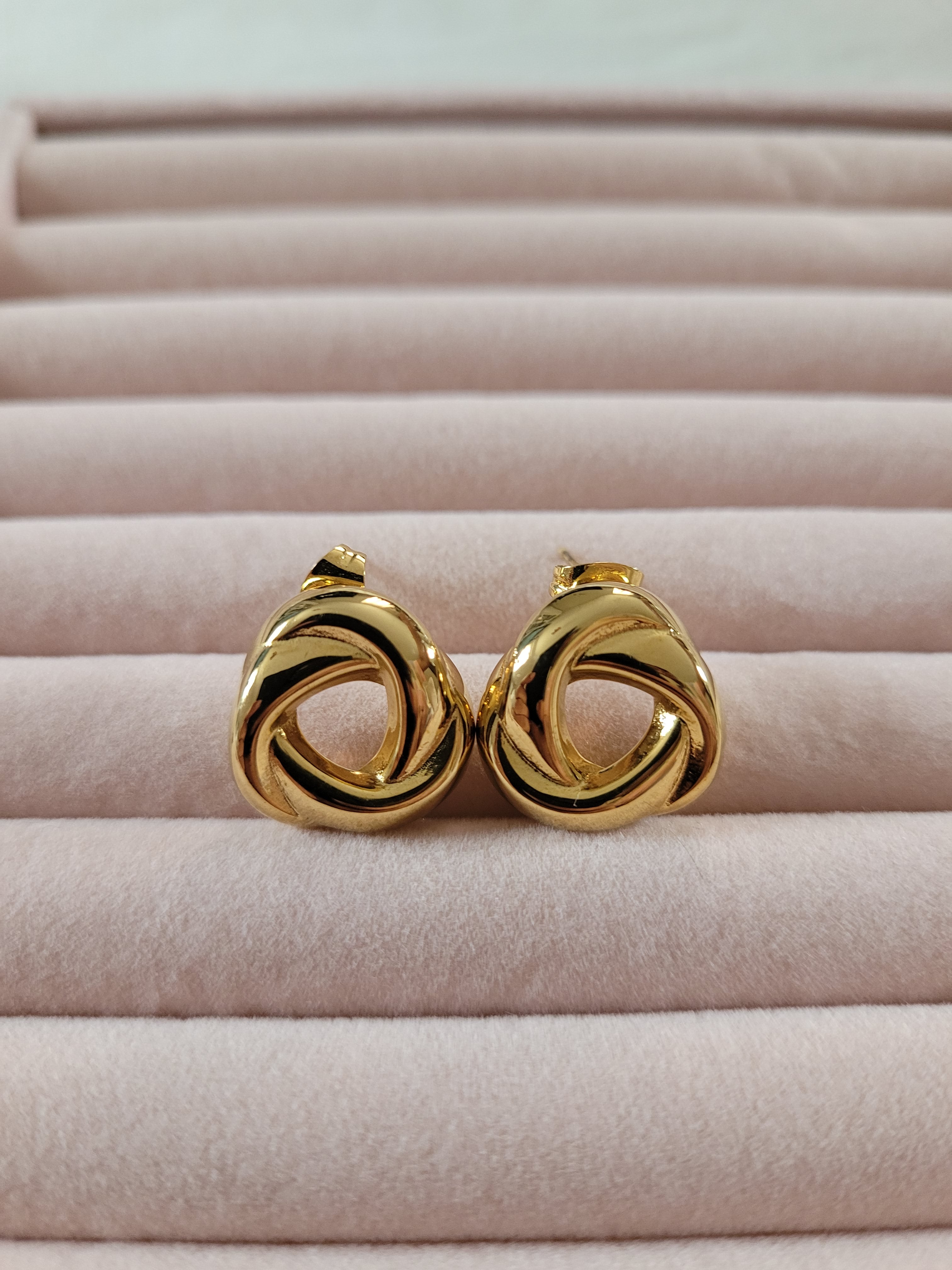 Gold Plated Twisted Hoop Stud Earrings
