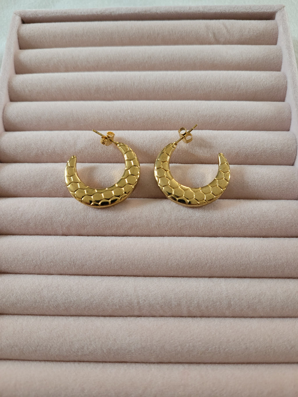 Gold Plated Textured Crescent Hoop Earrings