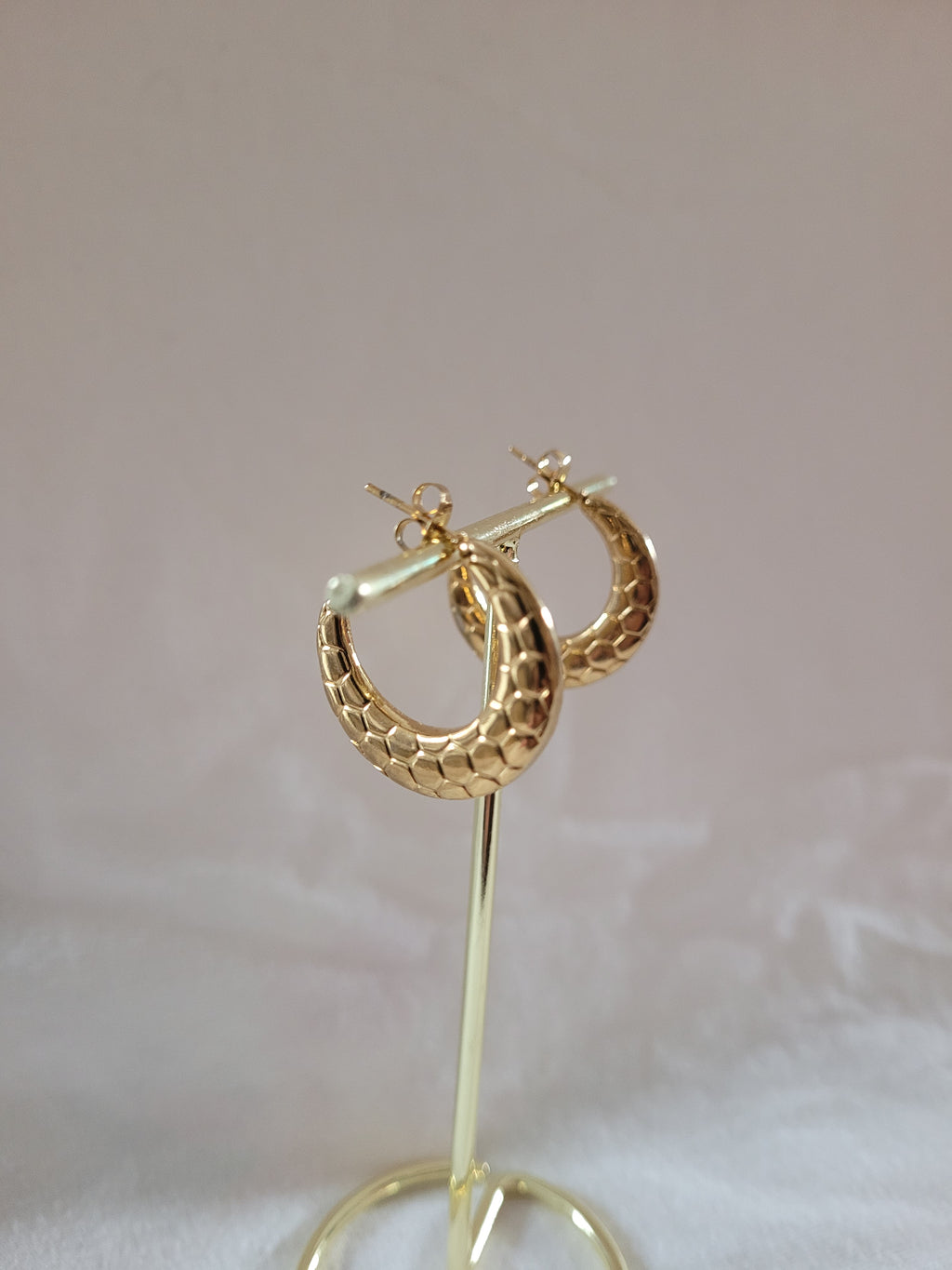 Gold Plated Textured Crescent Hoop Earrings