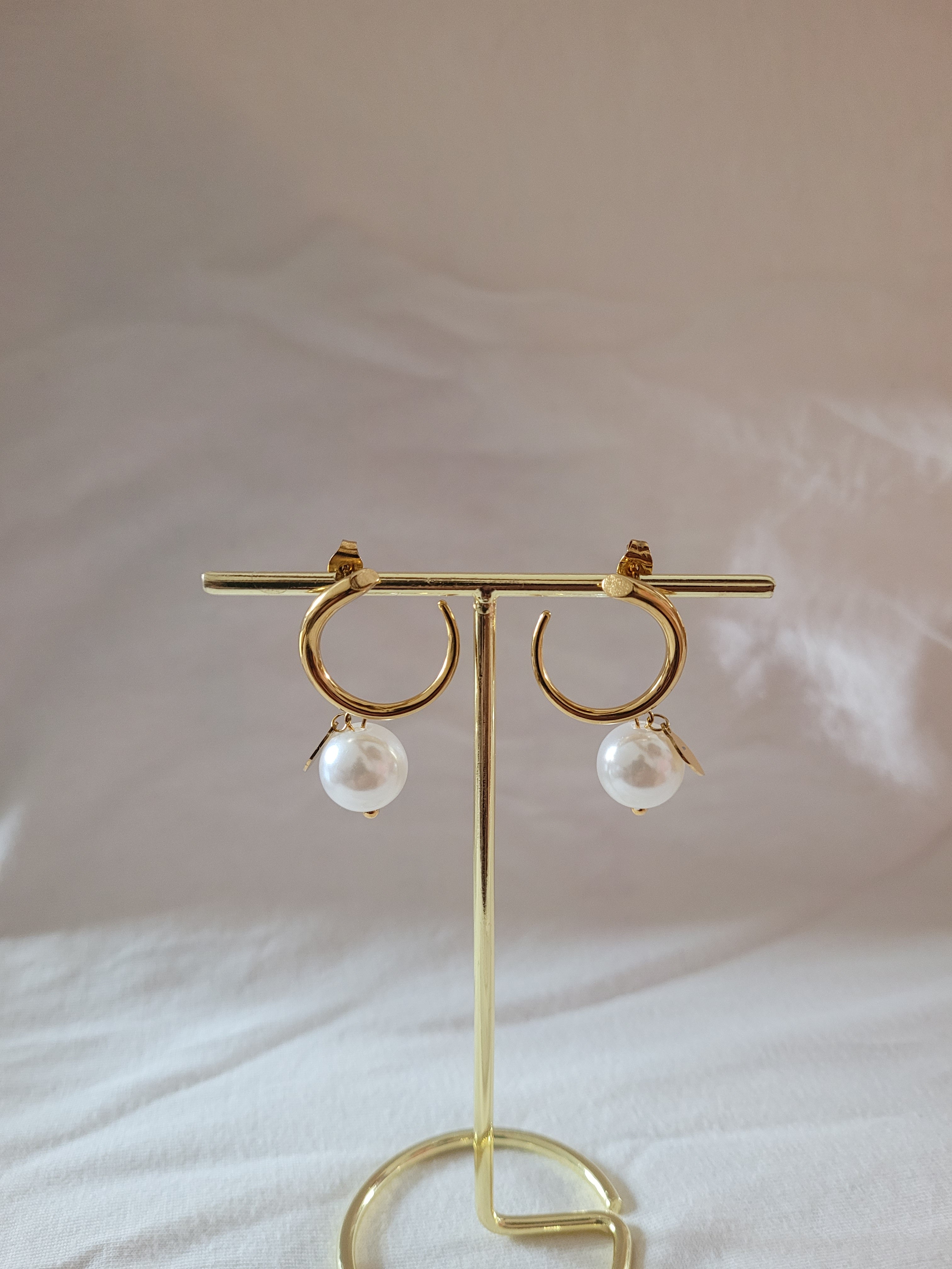 Gold Plated Pearl Hoop Earrings