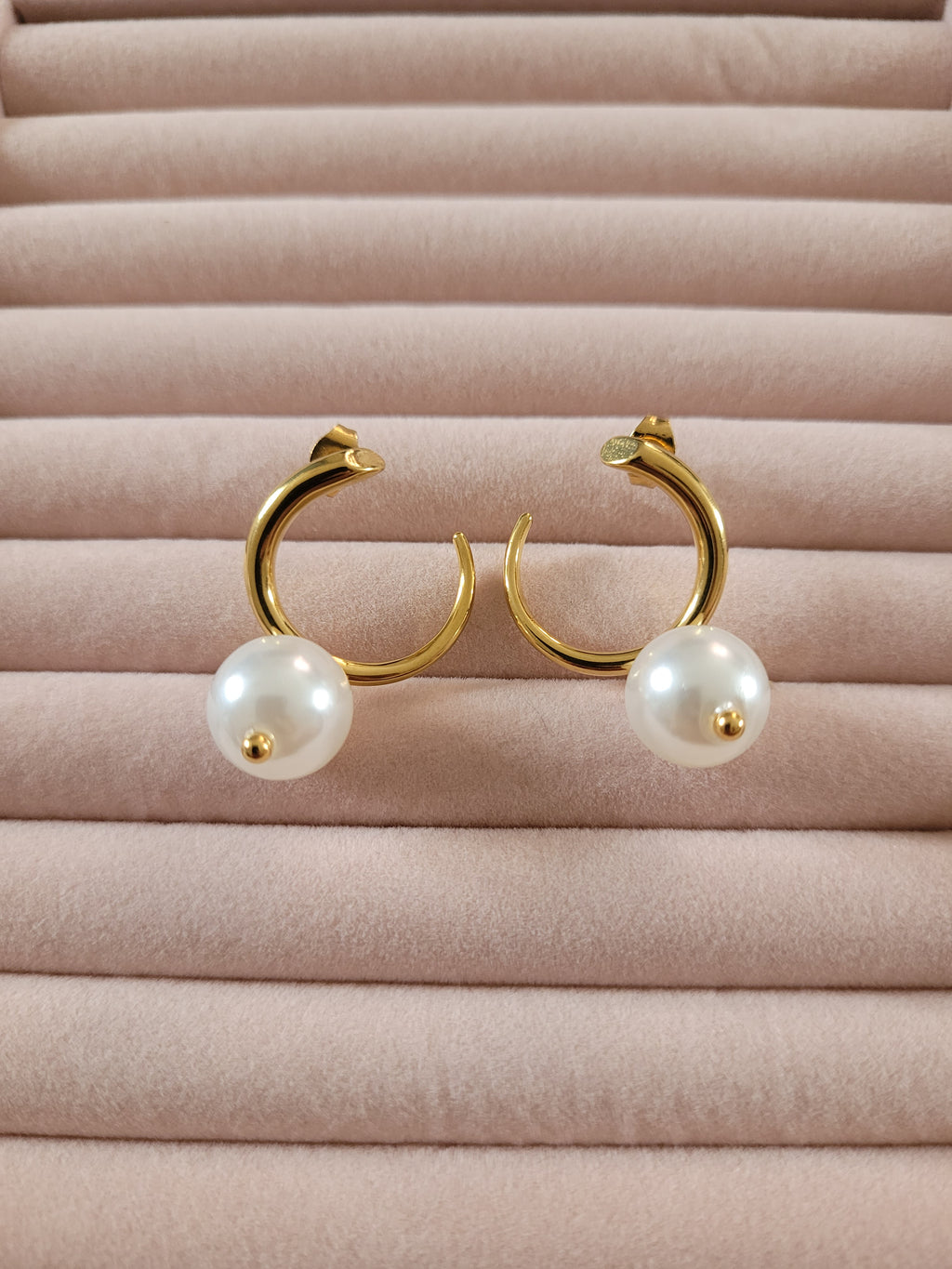Gold Plated Pearl Hoop Earrings
