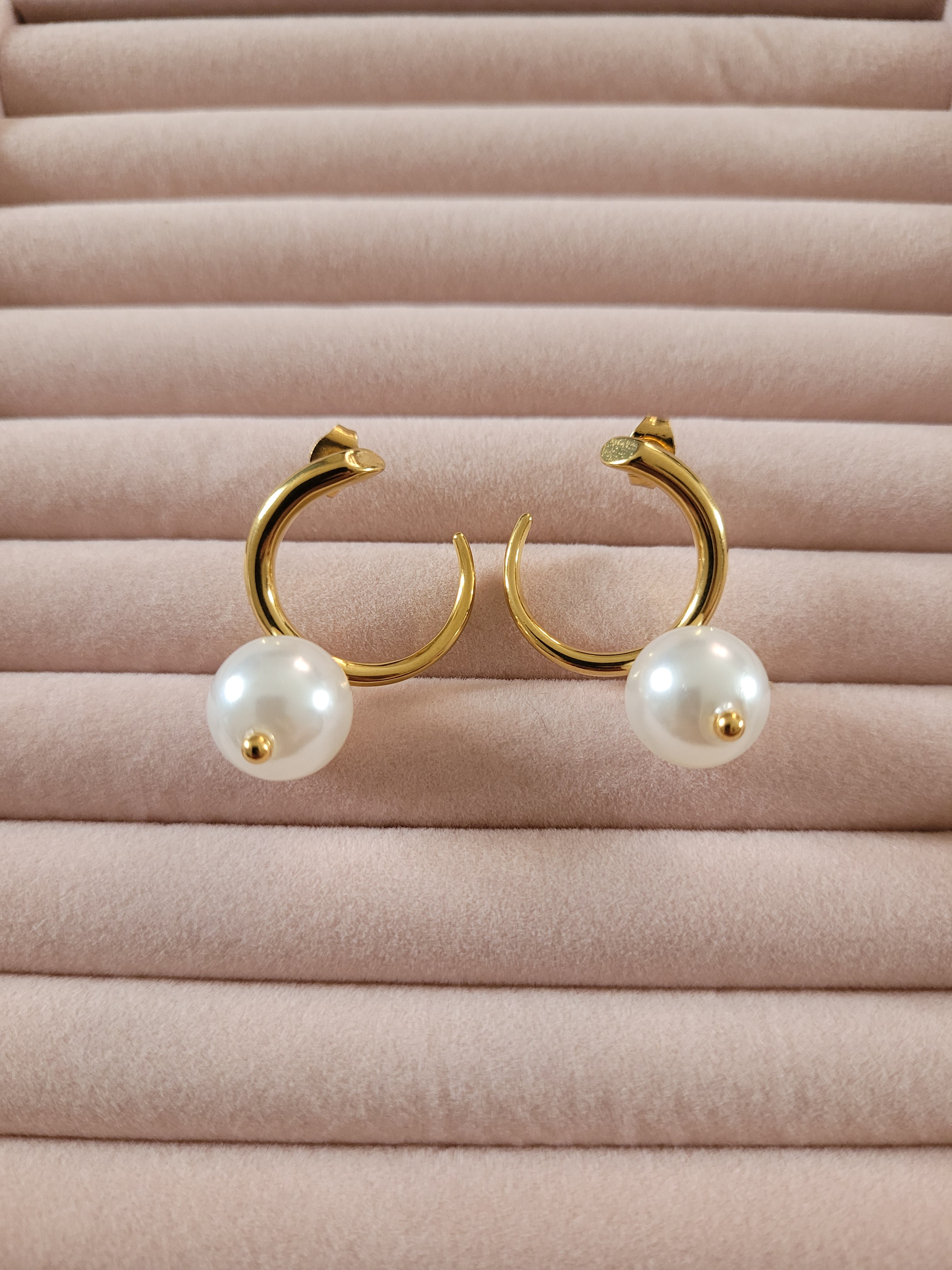 Gold Plated Pearl Hoop Earrings