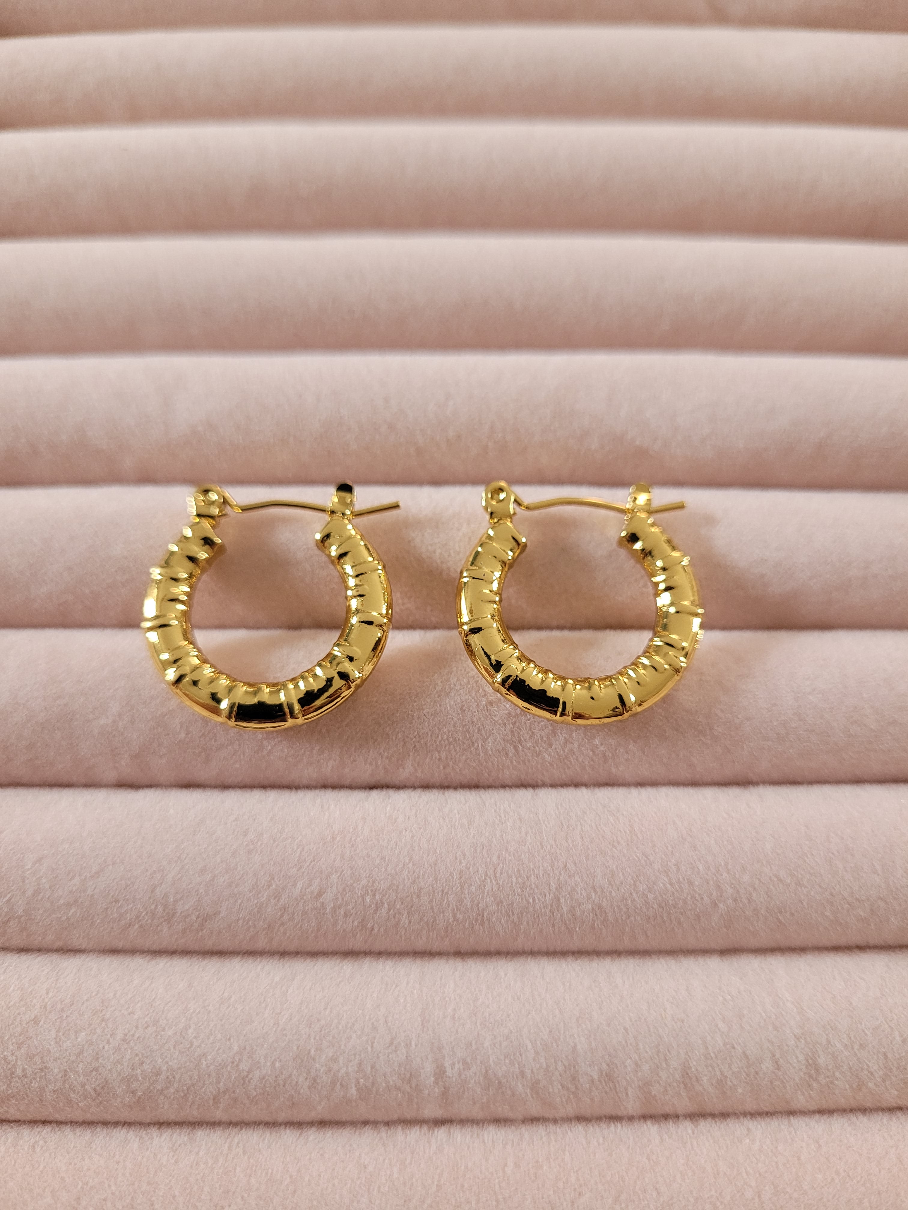 Gold Plated Textured Hoop Earrings