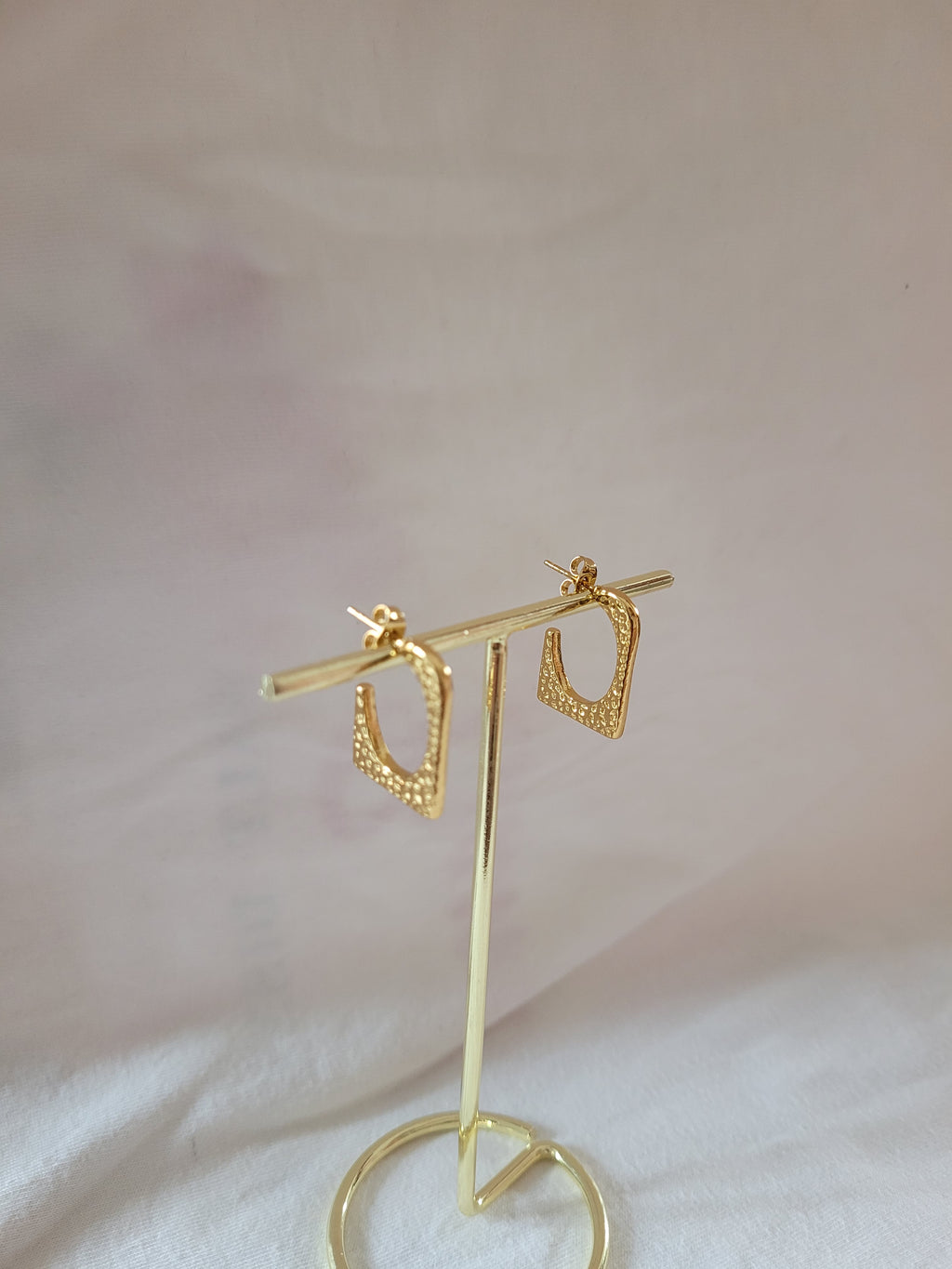 Gold Plated Textured Square Hoop Earrings