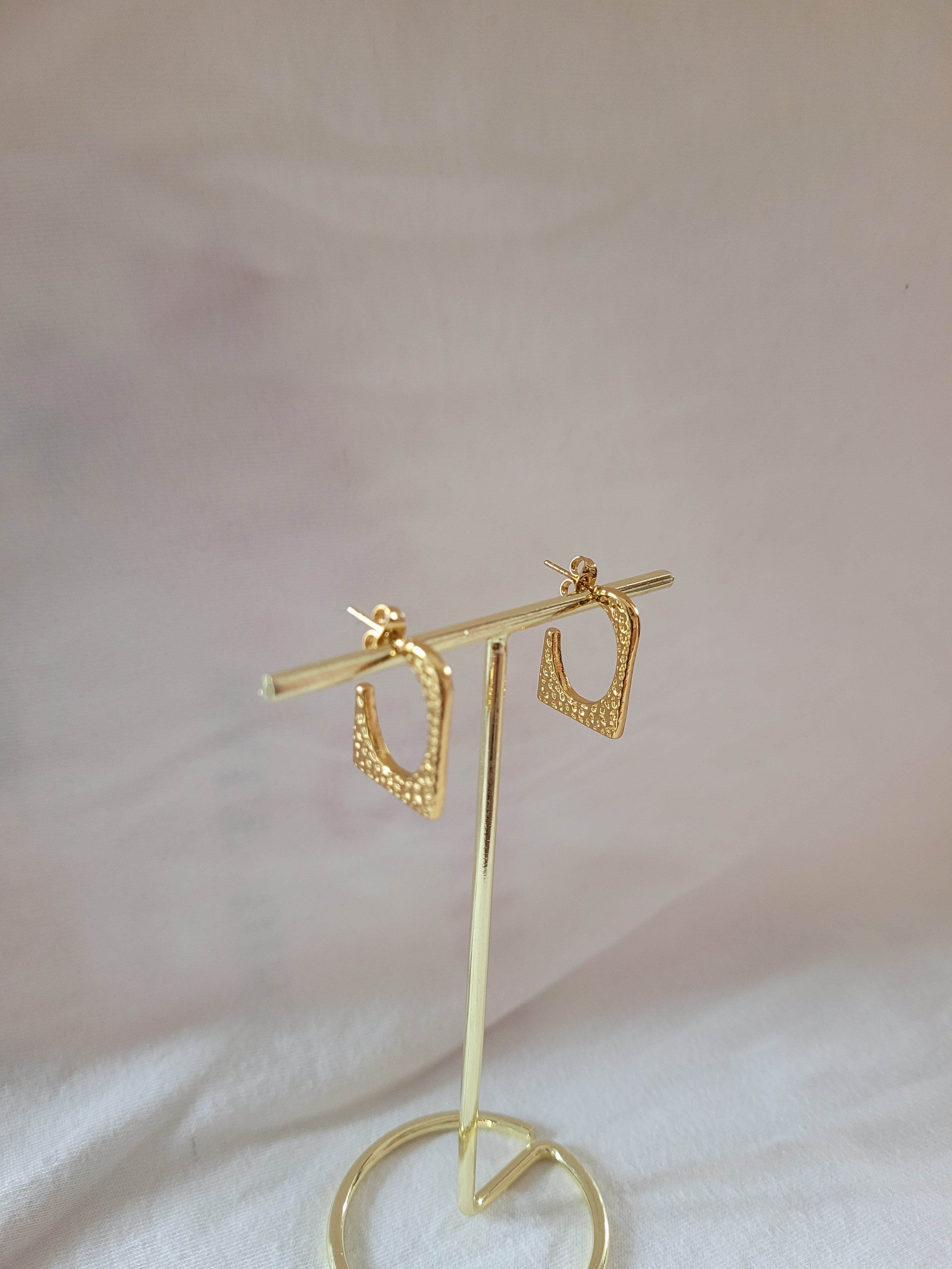Gold Plated Textured Square Hoop Earrings