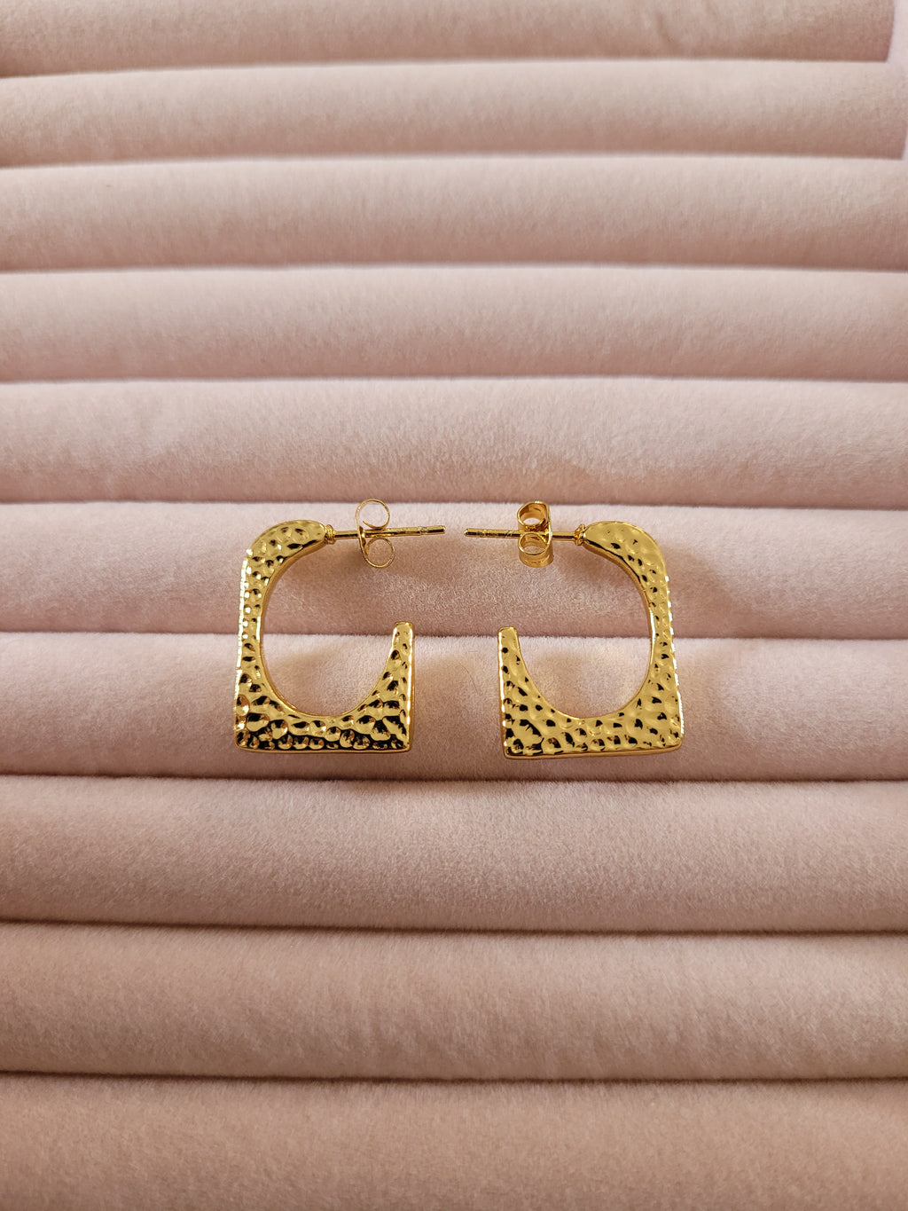 Gold Plated Textured Square Hoop Earrings