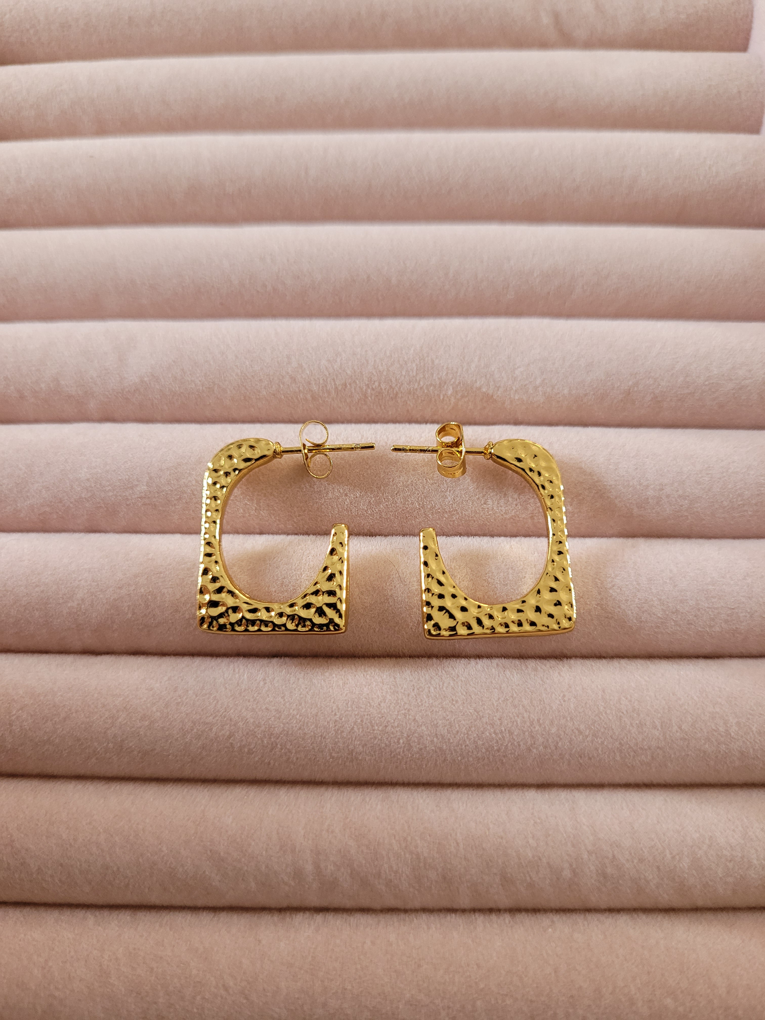 Gold Plated Textured Square Hoop Earrings