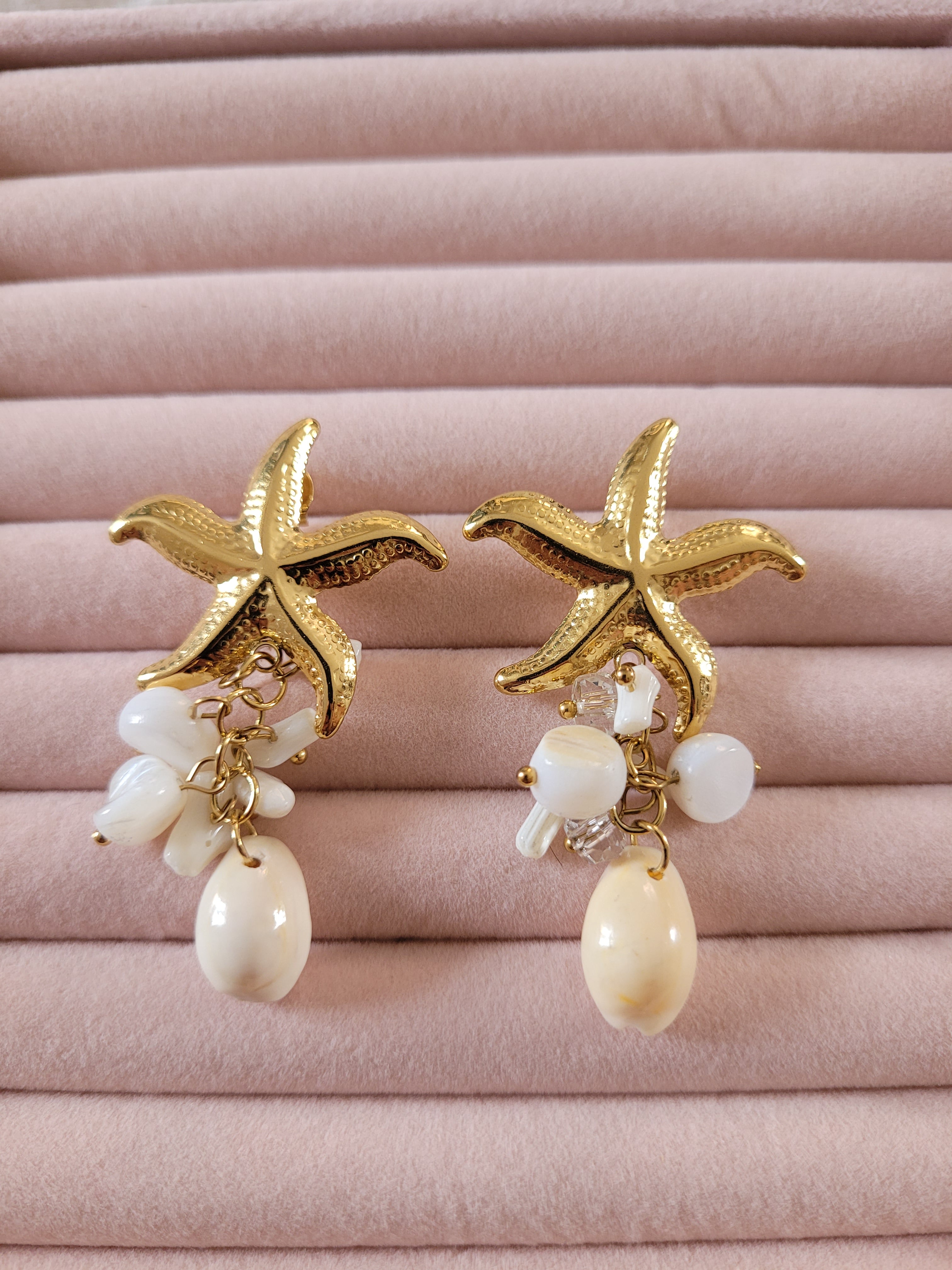 Gold Plated Starfish Charm Drop Earrings