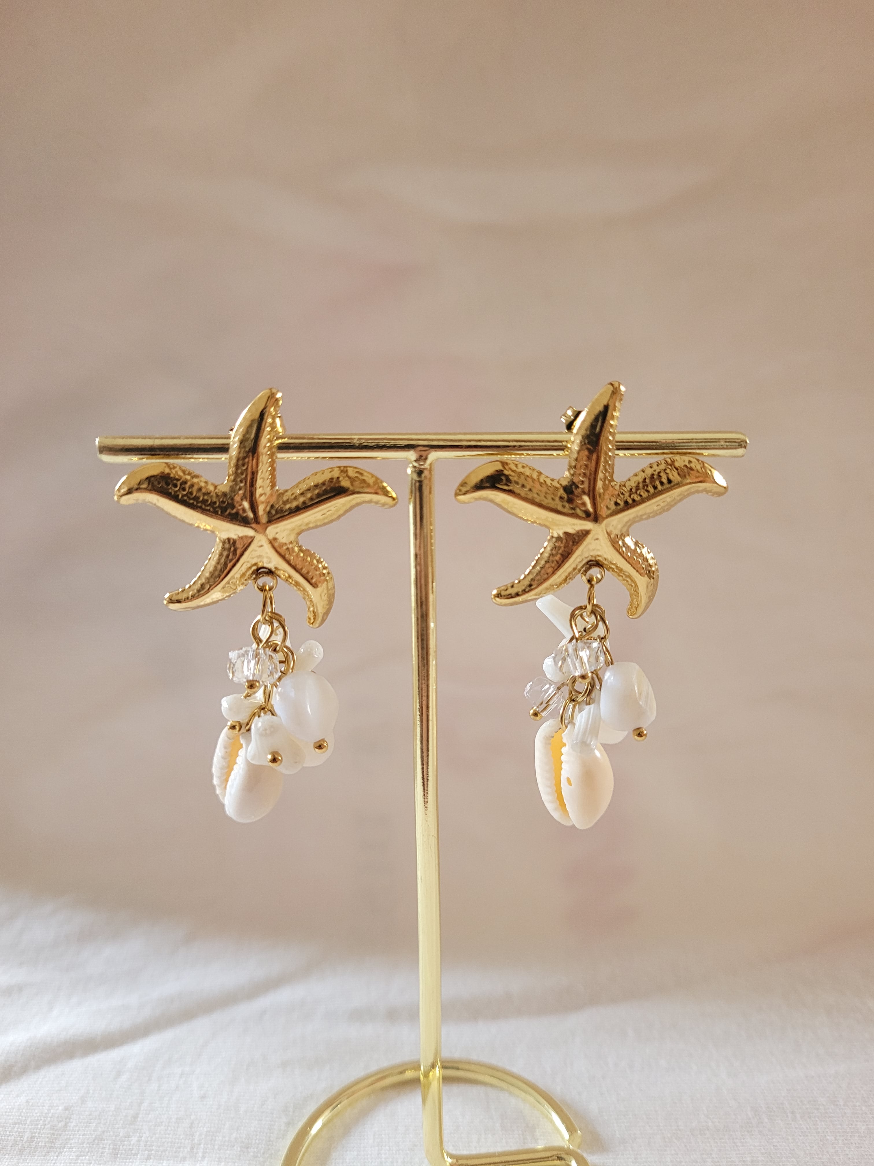 Gold Plated Starfish Charm Drop Earrings