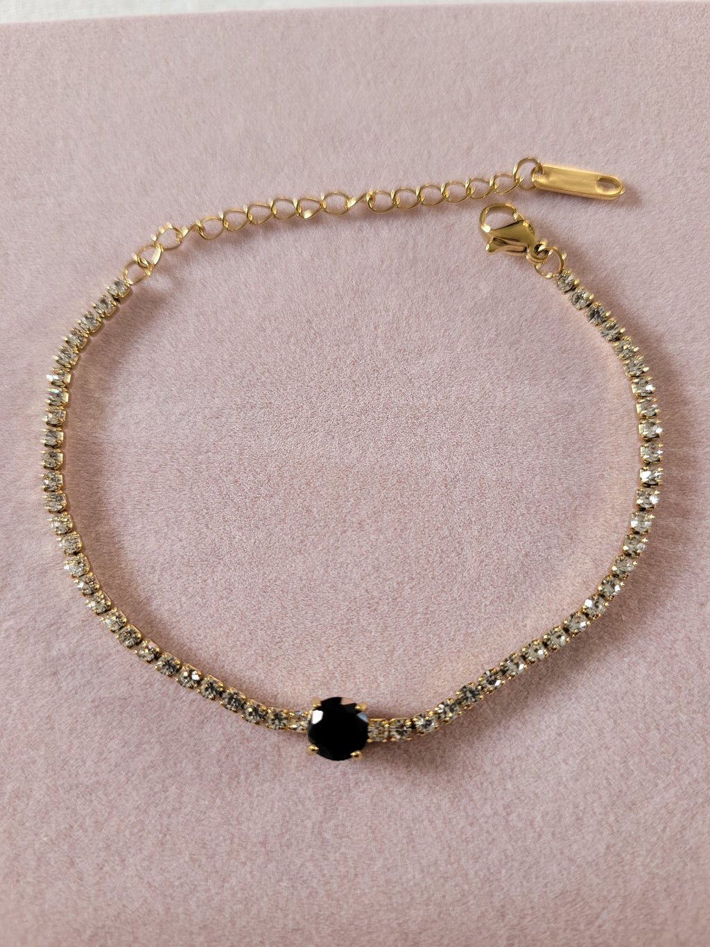 Gold Plated Black Stone Tennis Bracelet