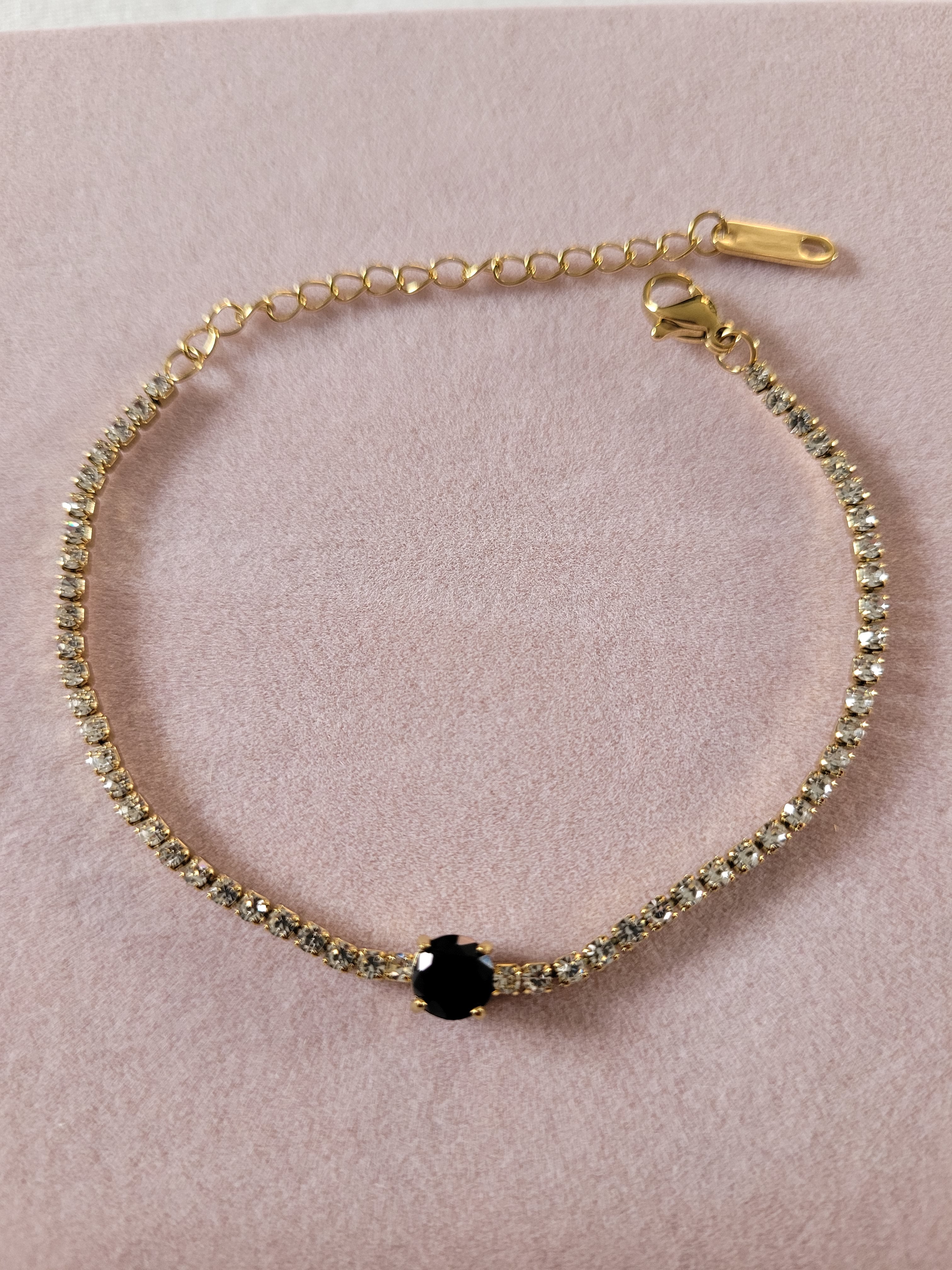 Gold Plated Black Stone Tennis Bracelet