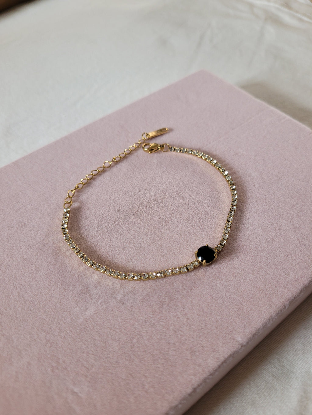 Gold Plated Black Stone Tennis Bracelet