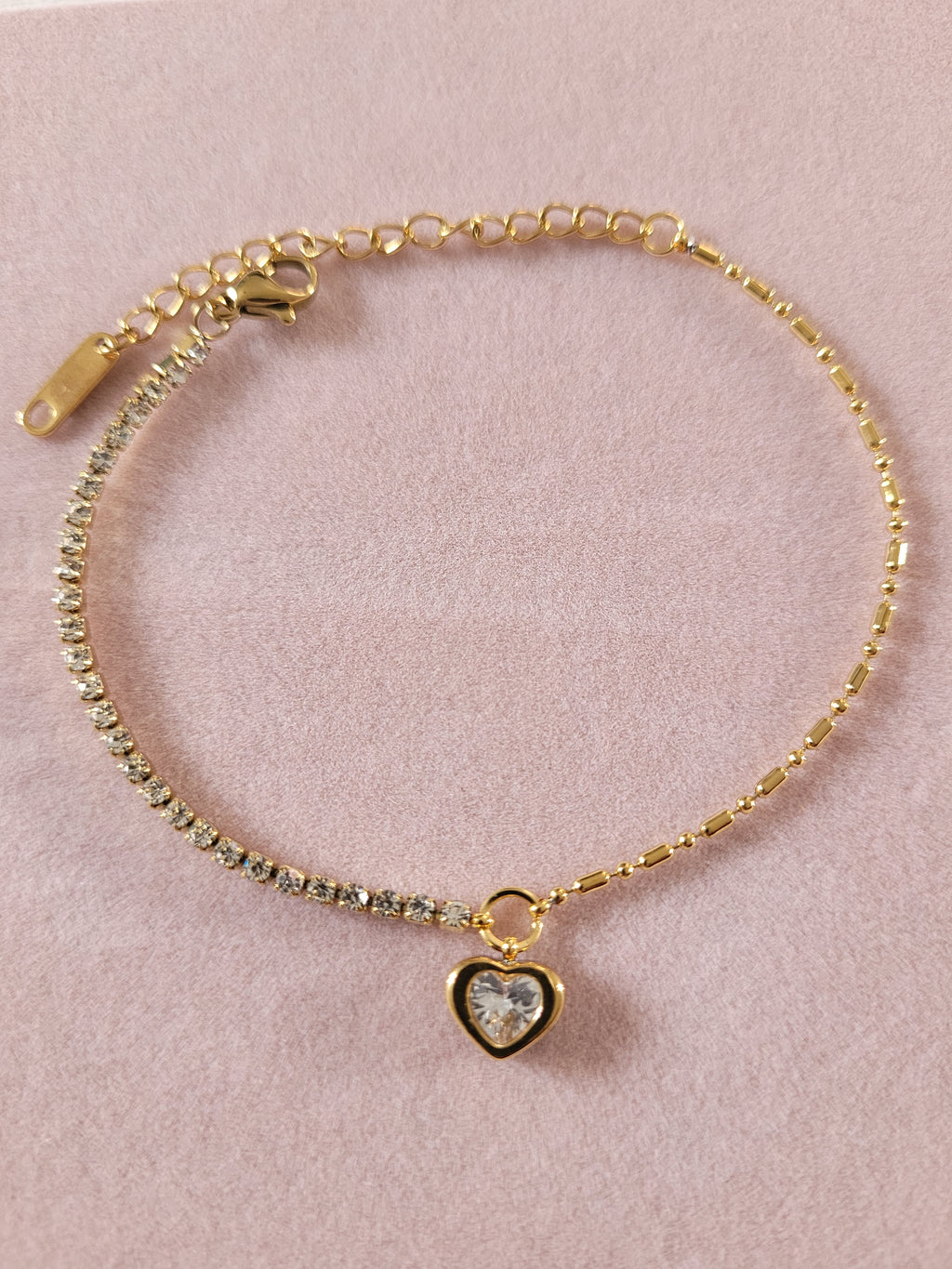 Gold Plated Heart Charm Tennis Bracelet
