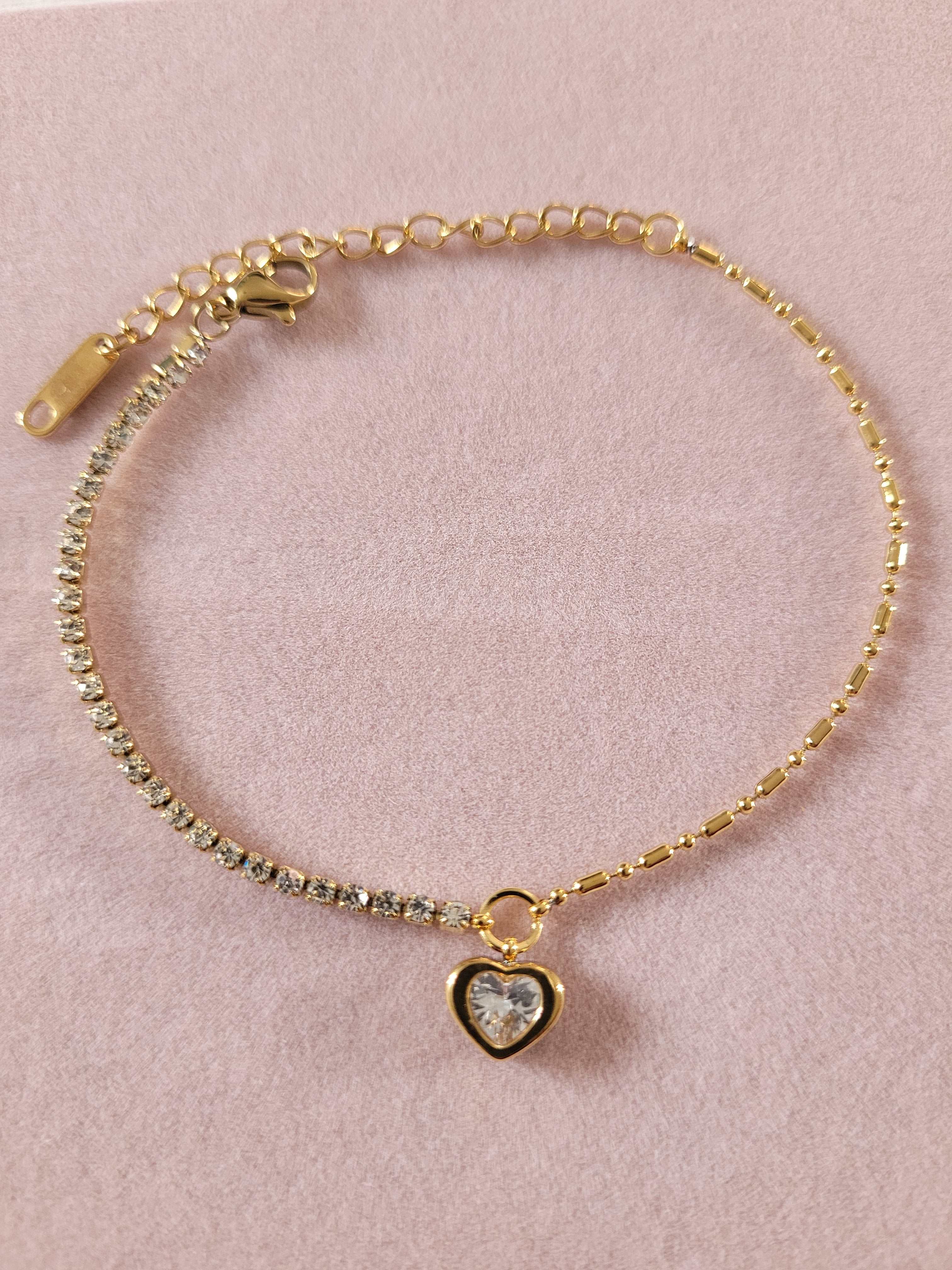 Gold Plated Heart Charm Tennis Bracelet