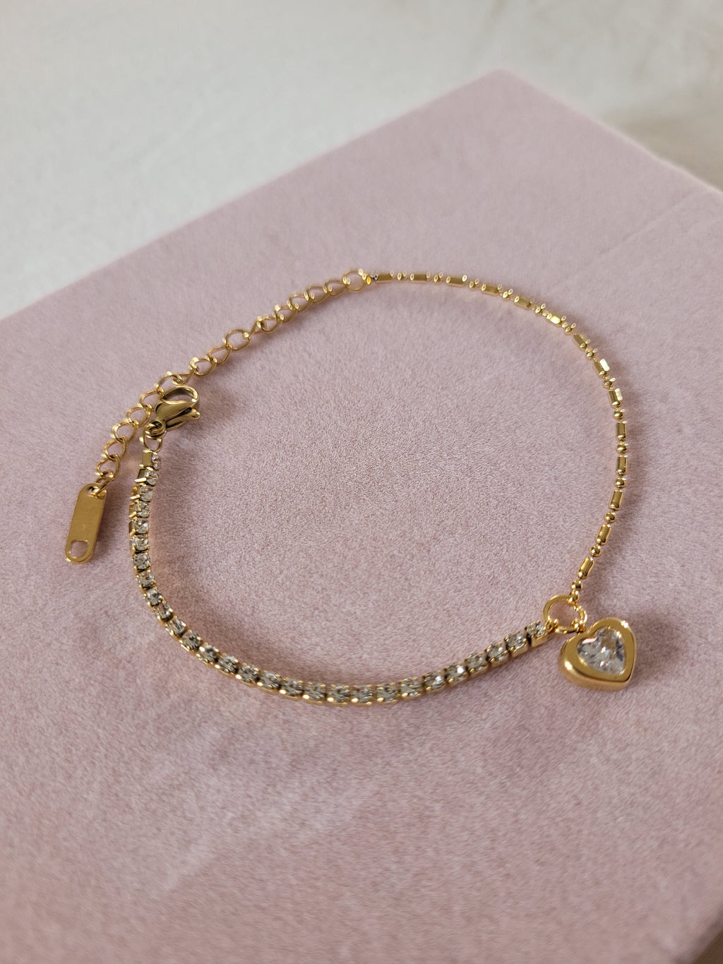 Gold Plated Heart Charm Tennis Bracelet