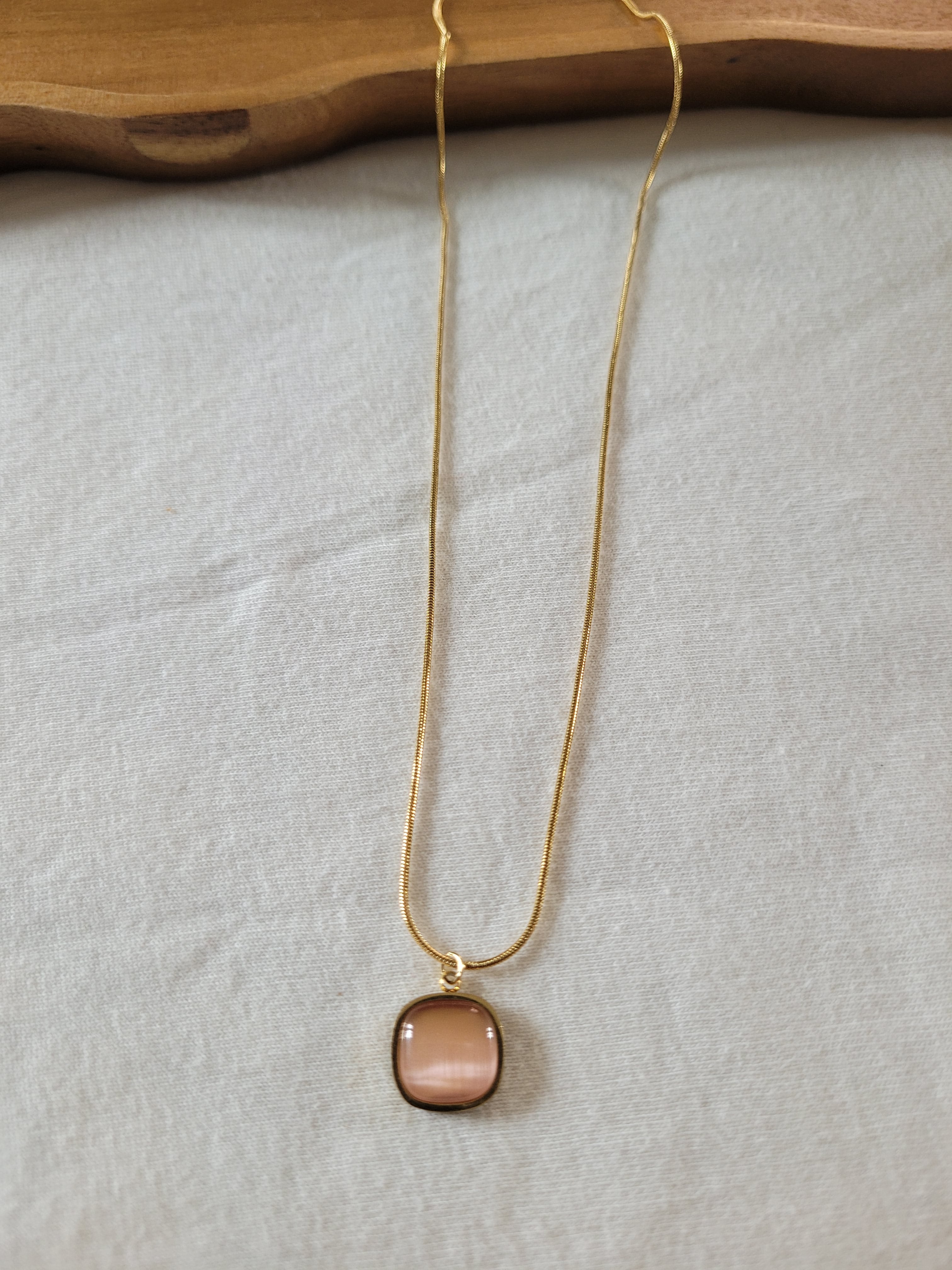 Gold Plated Peach Stone Pendant Necklace