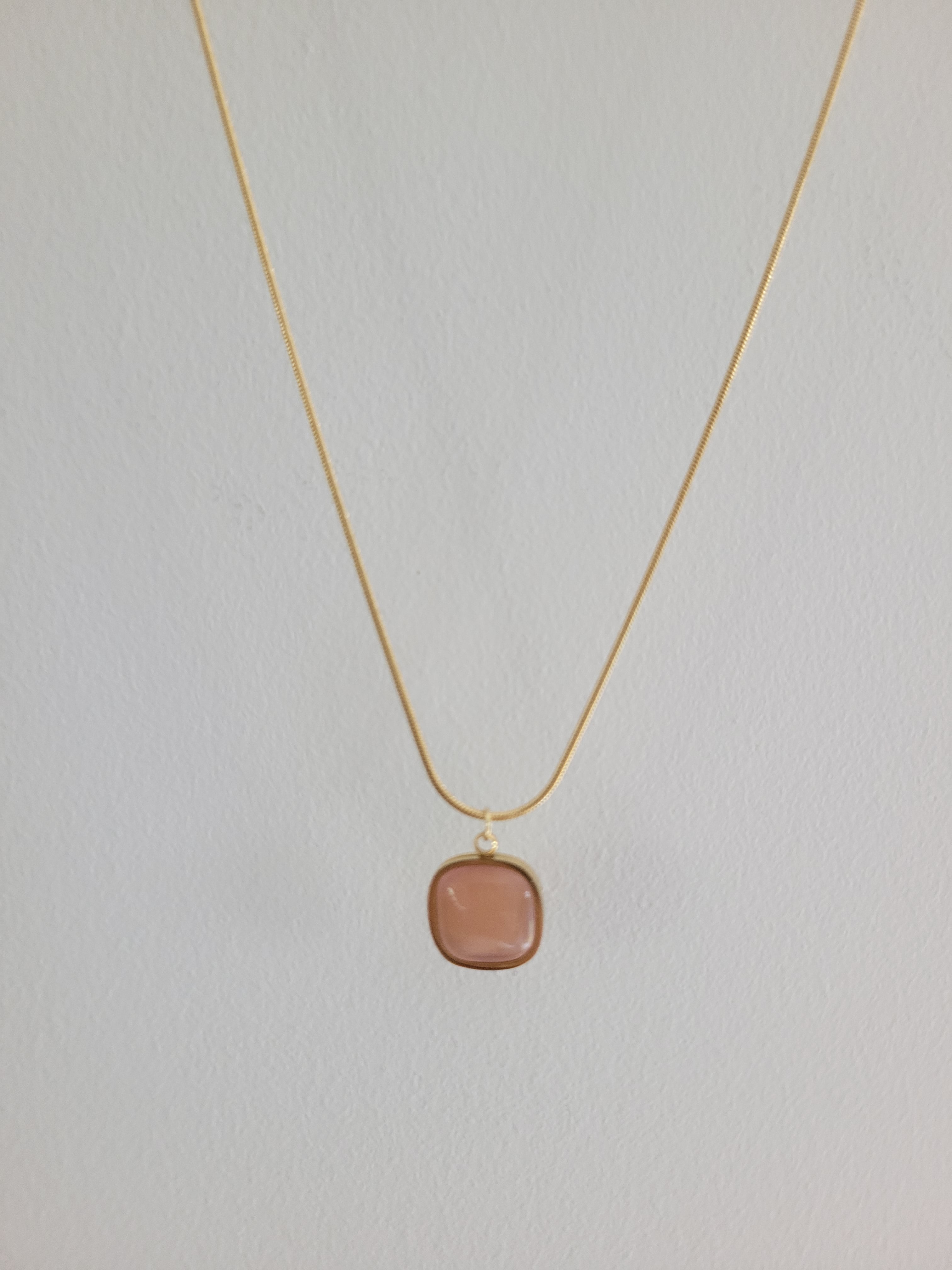 Gold Plated Peach Stone Pendant Necklace