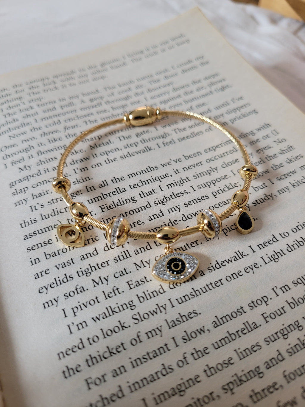 Gold Plated Evil Eye Charm Bangle
