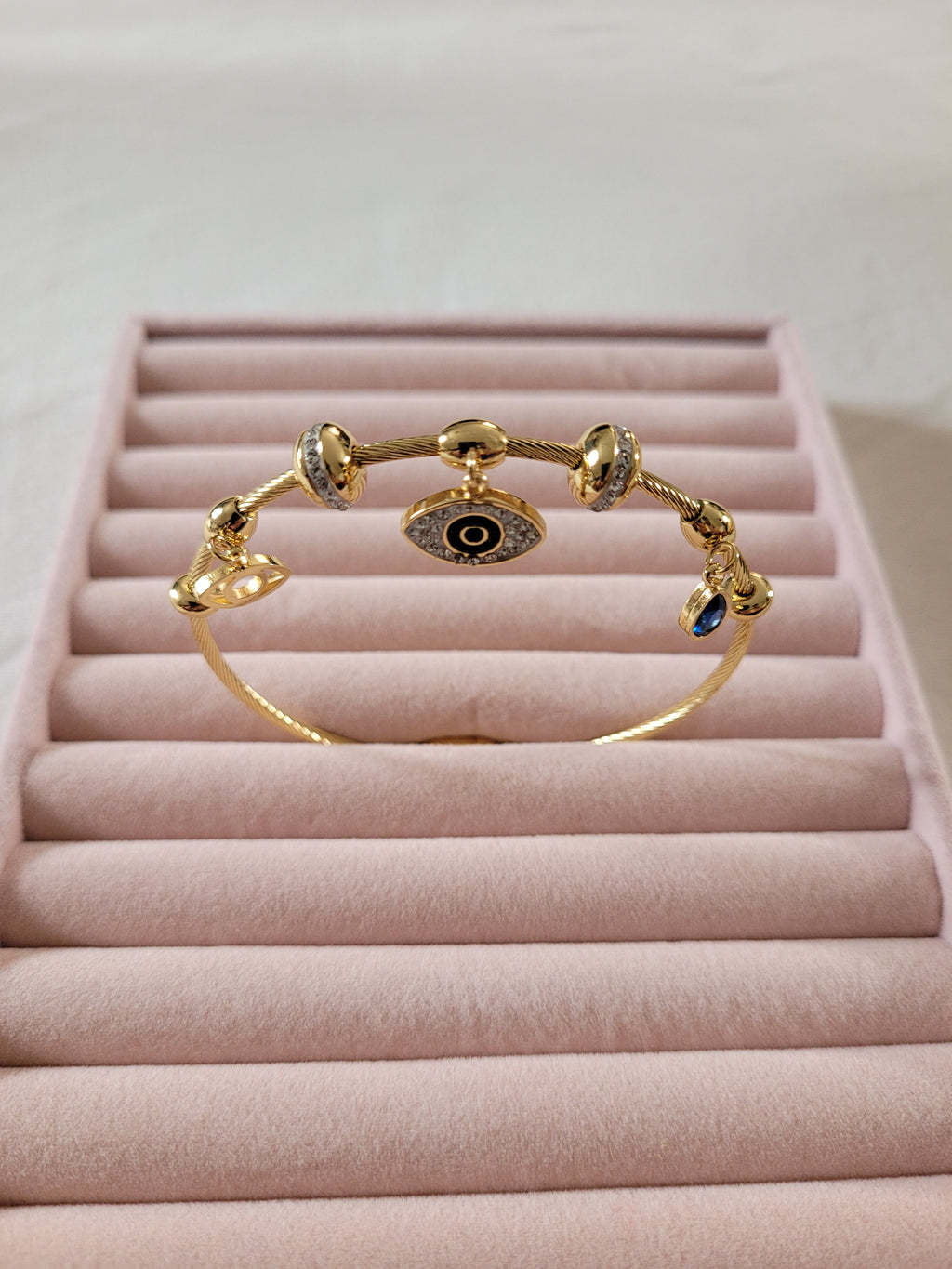 Gold Plated Evil Eye Charm Bangle