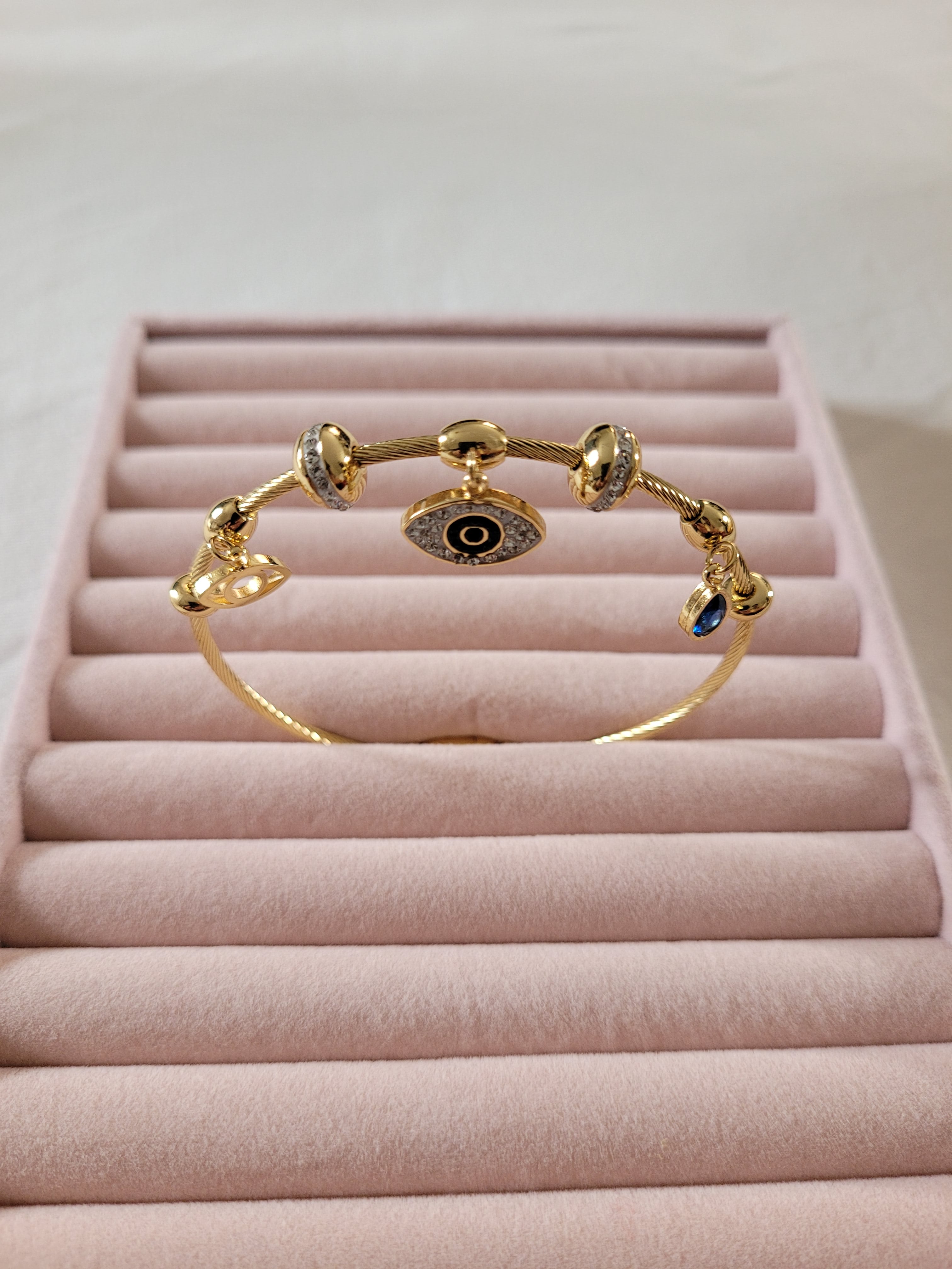 Gold Plated Evil Eye Charm Bangle