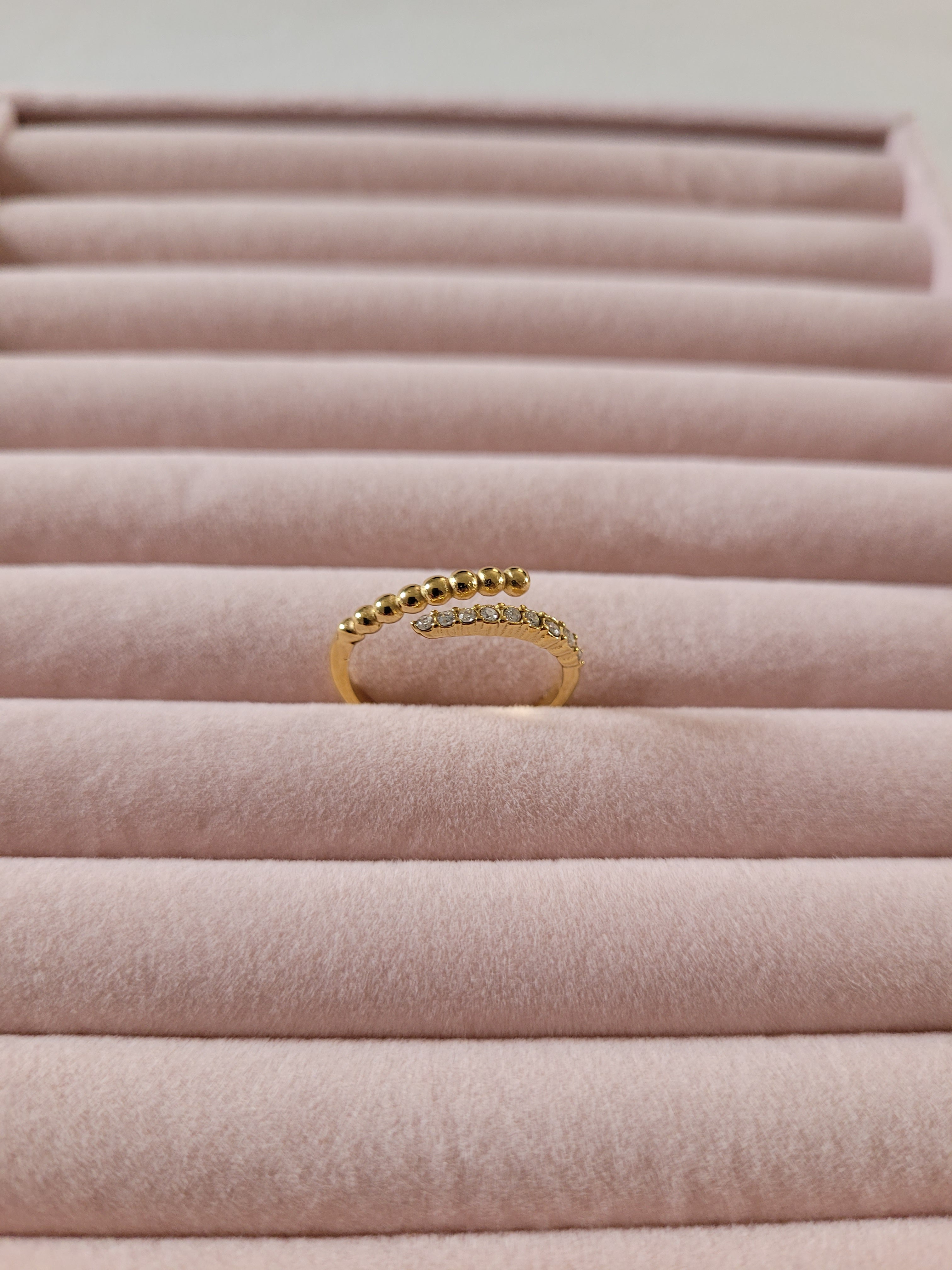 Gold Plated Beaded Crystal Accent Ring