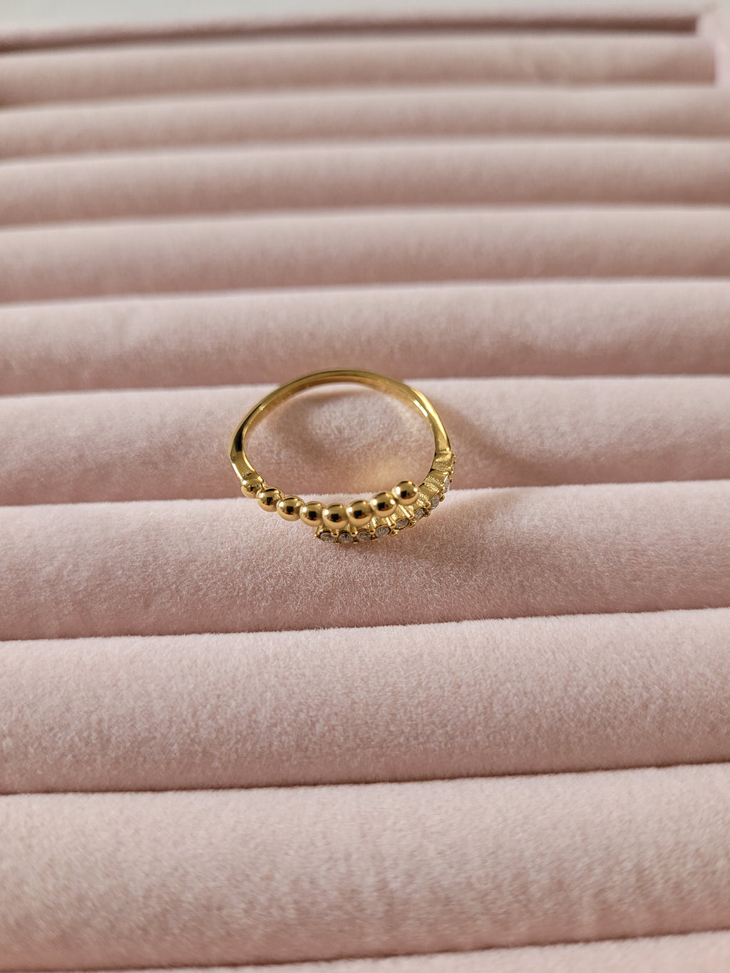 Gold Plated Beaded Crystal Accent Ring