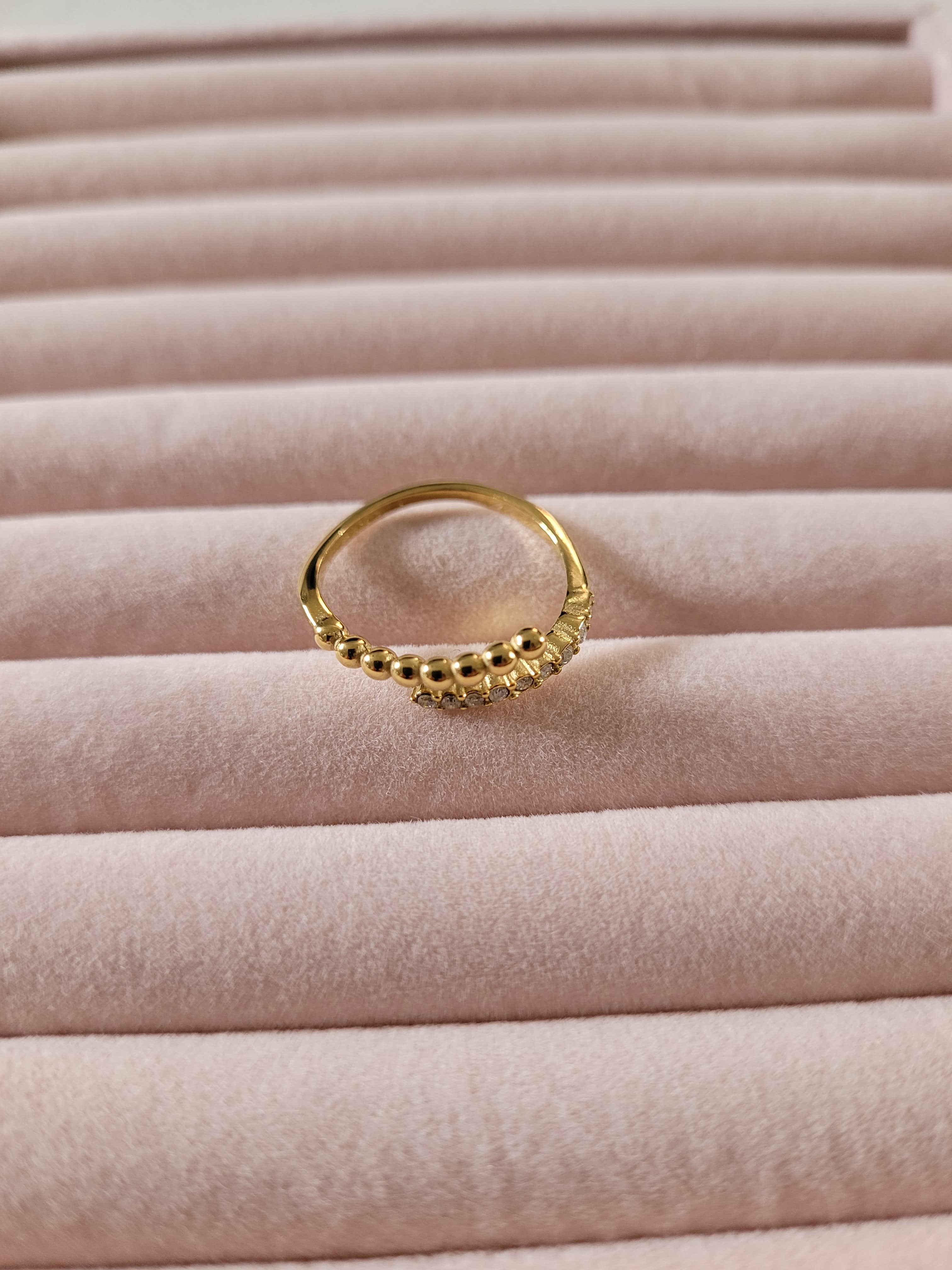Gold Plated Beaded Crystal Accent Ring